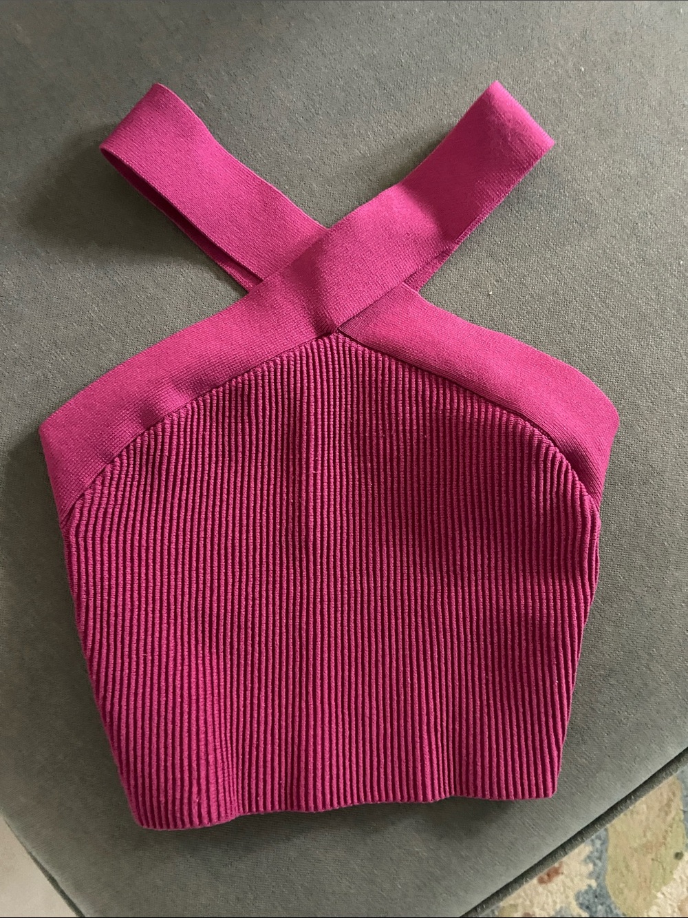 Babaton Ribbed Cross-Back Crop Top - Fuchsia